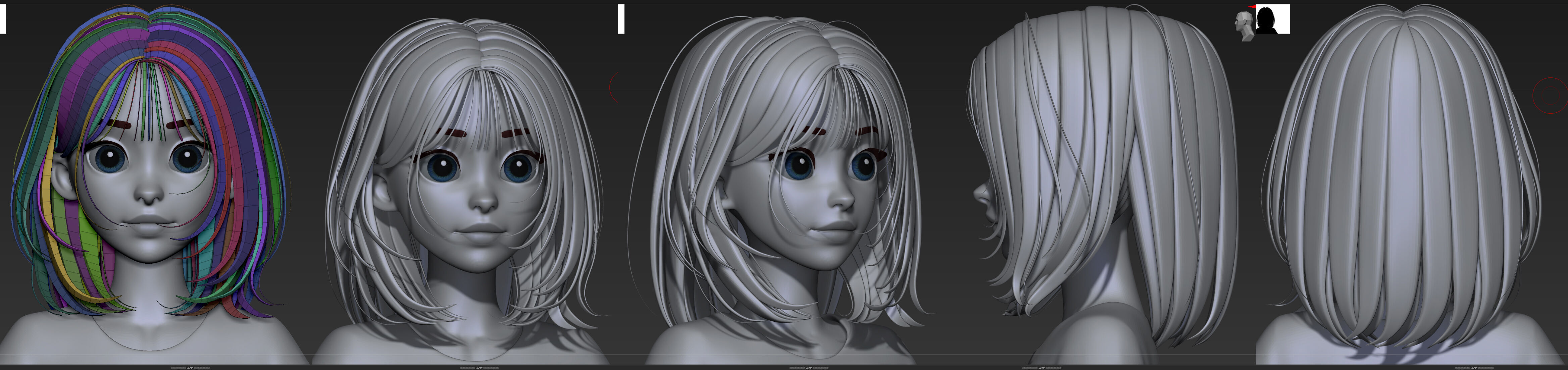 Highpoly and Lowpoly 12 cartoon Stylized Hair package14 Low-poly 3D model_11