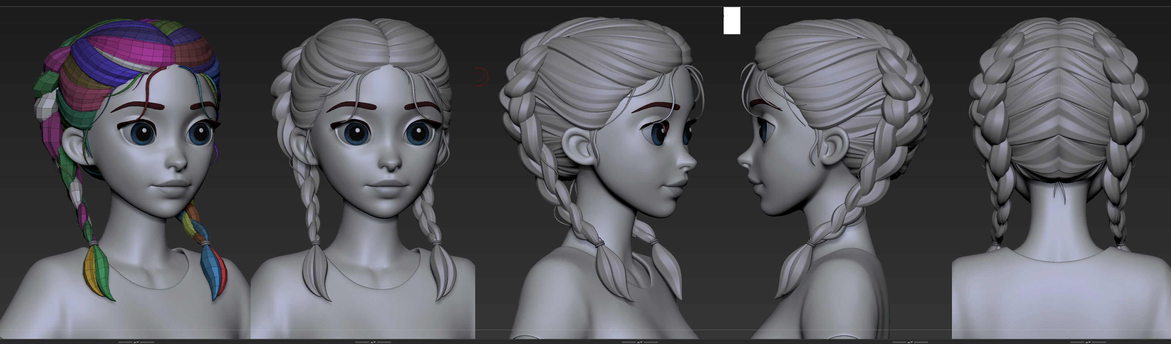 Highpoly and Lowpoly 12 cartoon Stylized Hair package14 Low-poly 3D model_7