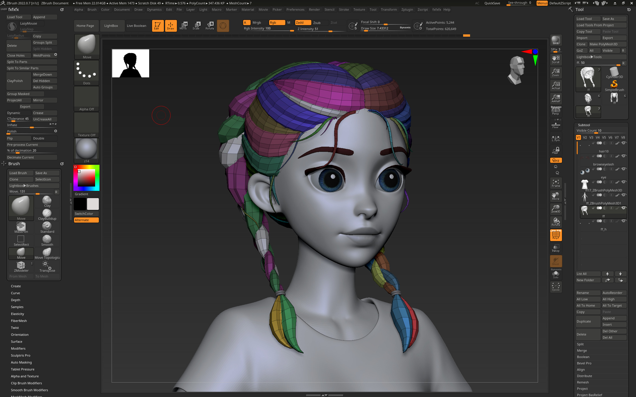 Highpoly and Lowpoly 12 cartoon Stylized Hair package14 Low-poly 3D model_8