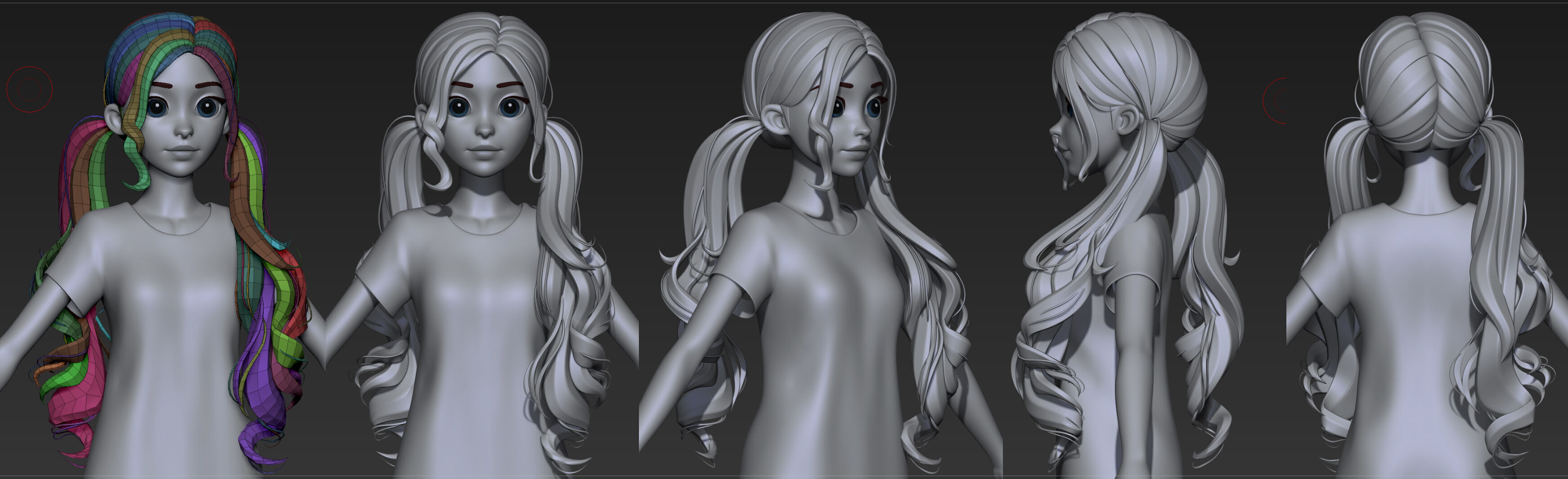 Highpoly and Lowpoly 12 cartoon Stylized Hair package14 Low-poly 3D model_15