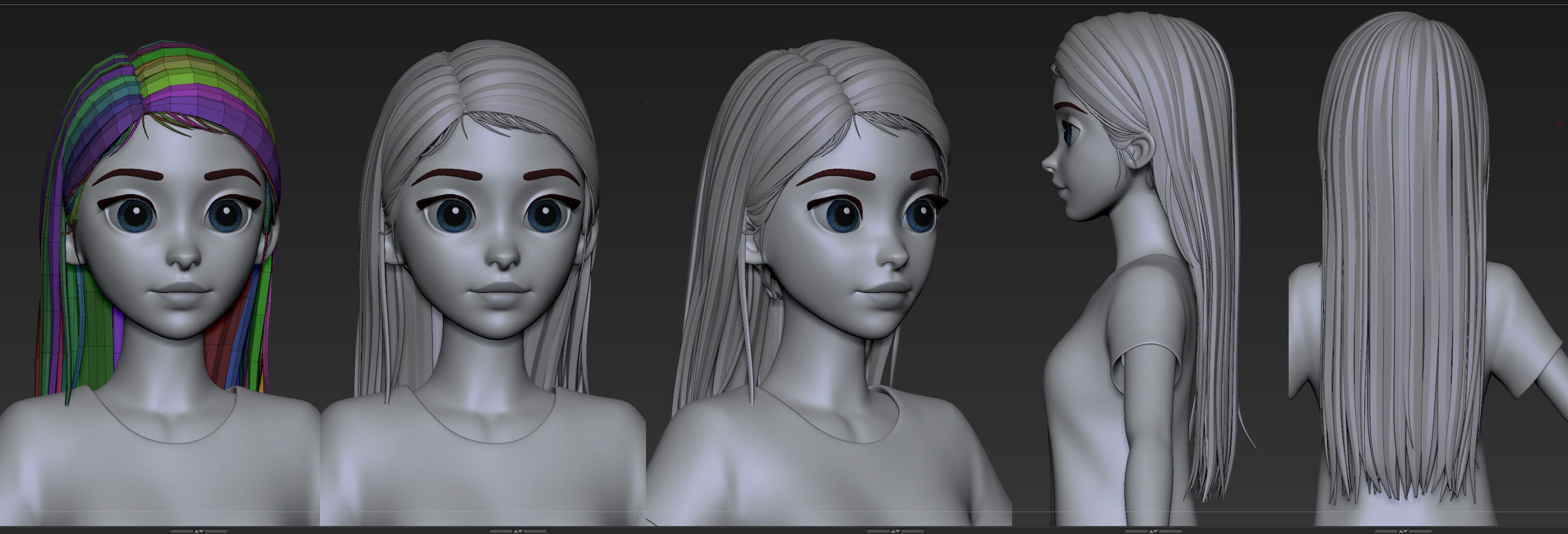 Highpoly and Lowpoly 12 cartoon Stylized Hair package14 Low-poly 3D model_25