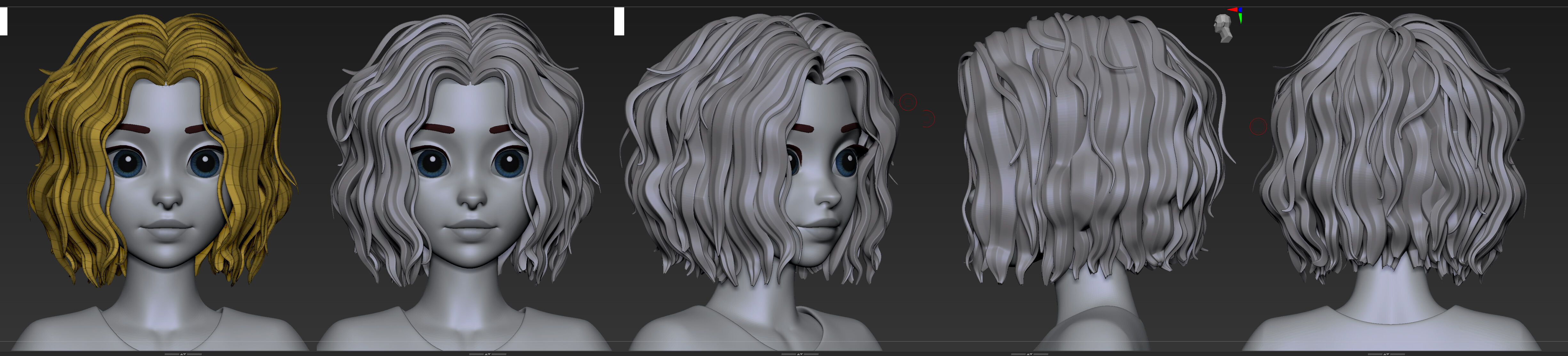 Highpoly and Lowpoly 12 cartoon Stylized Hair package14 Low-poly 3D model_3