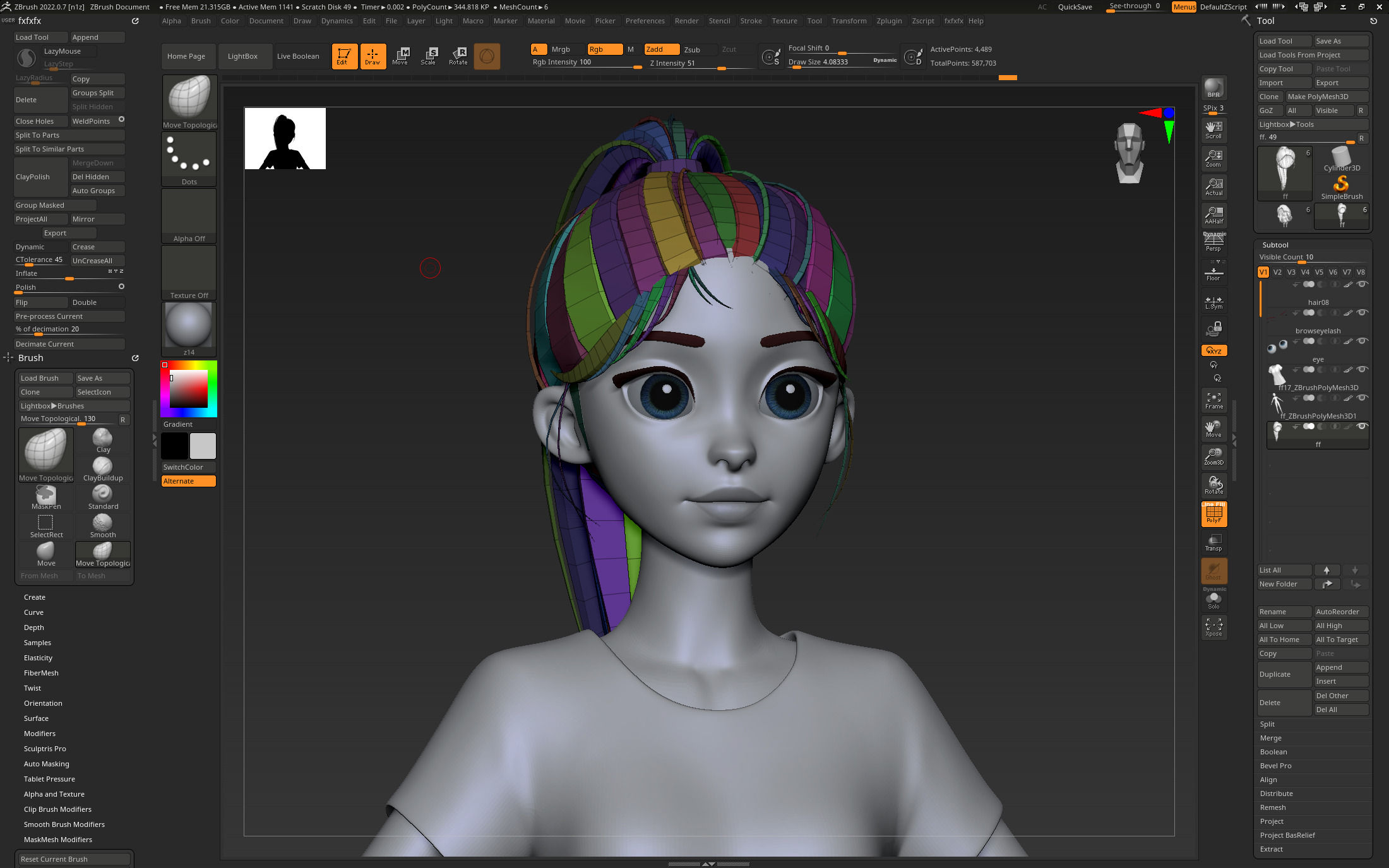 Highpoly and Lowpoly 12 cartoon Stylized Hair package14 Low-poly 3D model_24