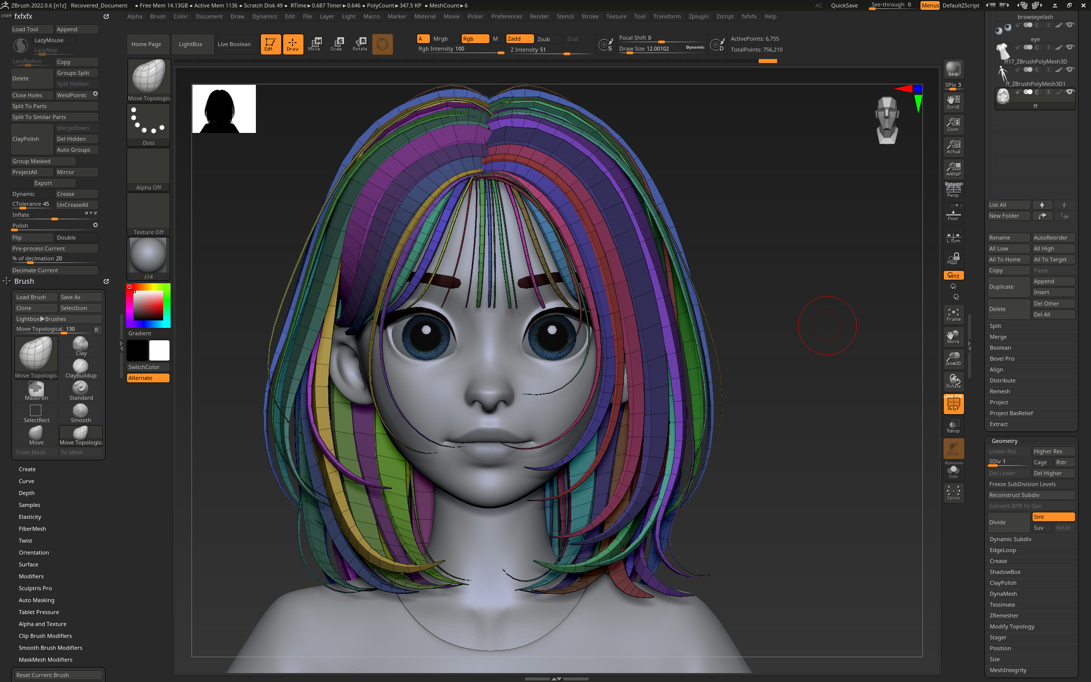 Highpoly and Lowpoly 12 cartoon Stylized Hair package14 Low-poly 3D model_12