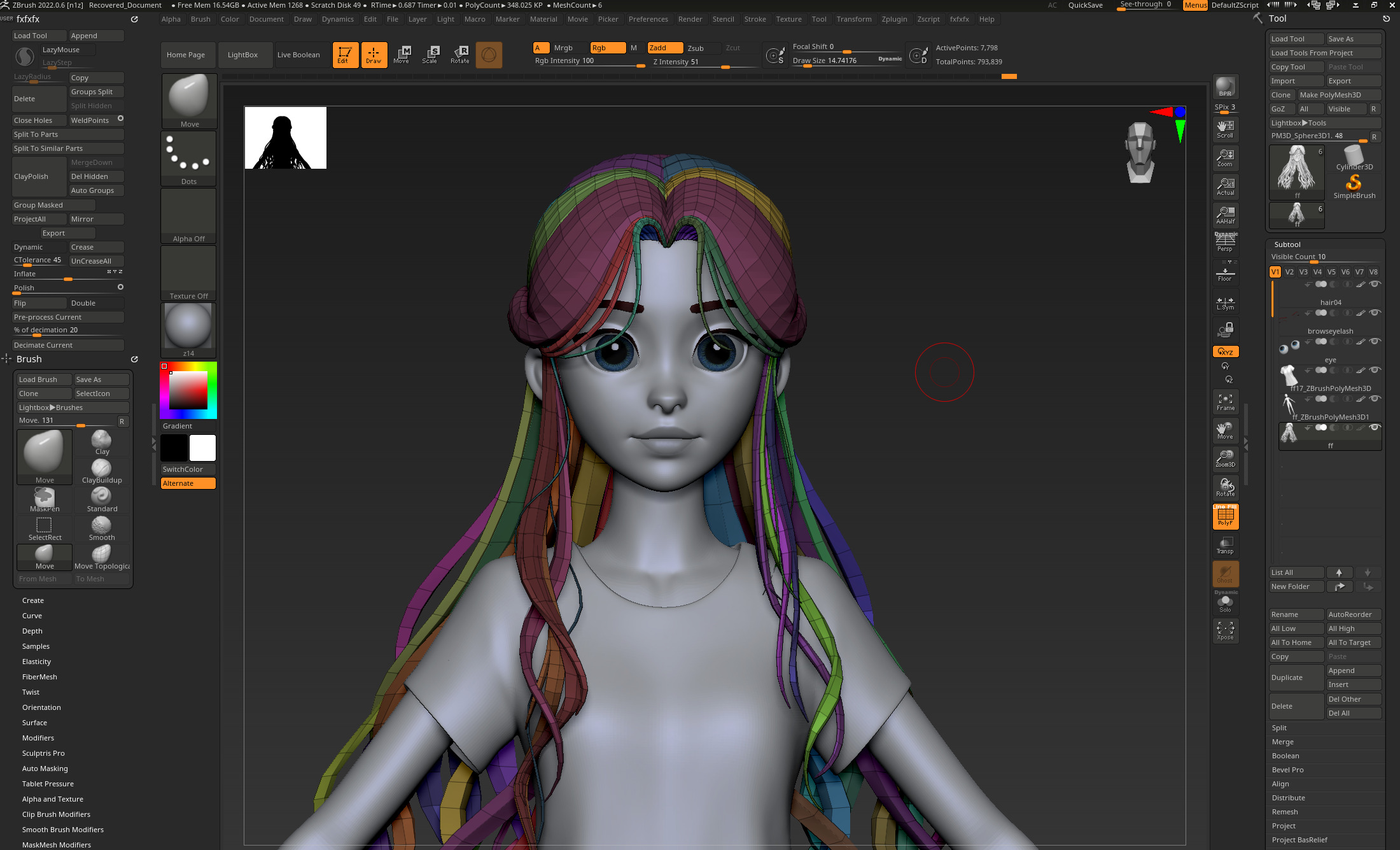 Highpoly and Lowpoly 12 cartoon Stylized Hair package14 Low-poly 3D model_14