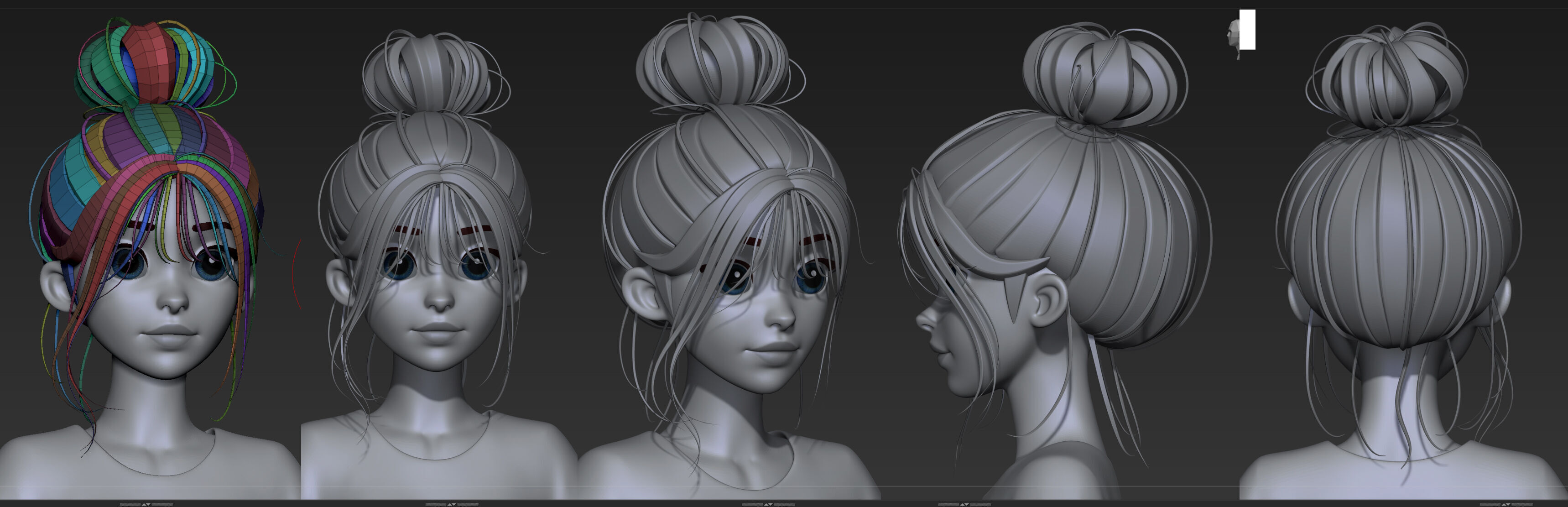 Highpoly and Lowpoly 12 cartoon Stylized Hair package14 Low-poly 3D model_9