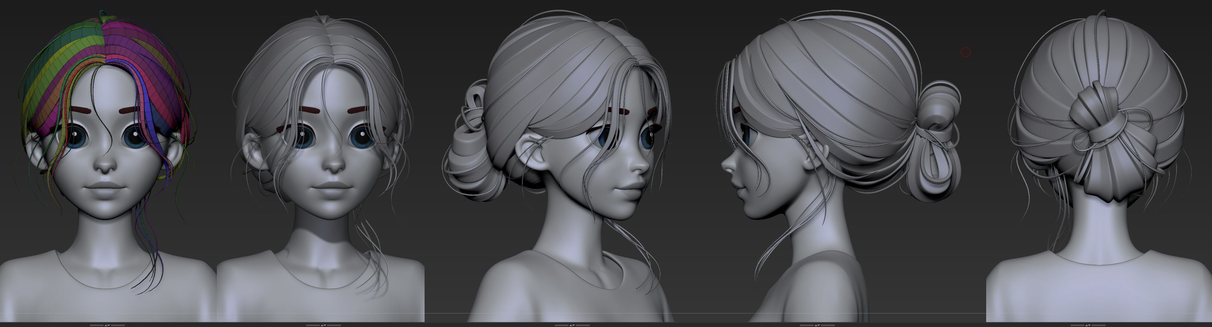 Highpoly and Lowpoly 12 cartoon Stylized Hair package14 Low-poly 3D model_1