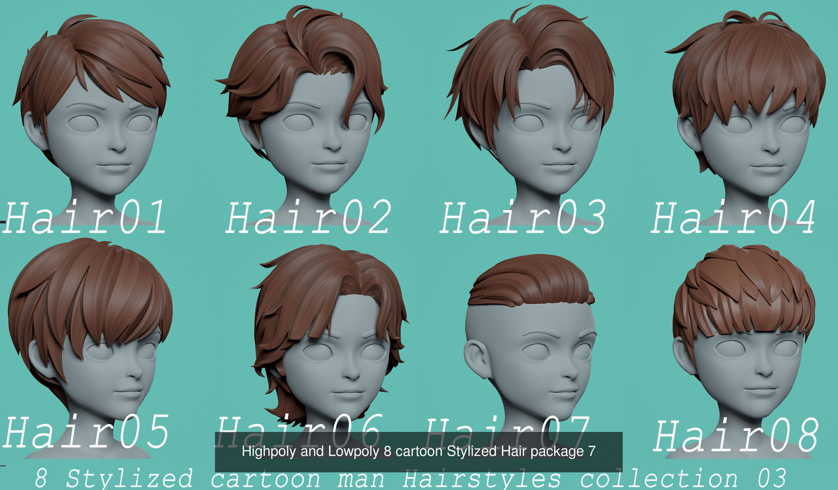 EPIC PACK OF ALL MY STYLIZED HAIR 3D Model Collection_7