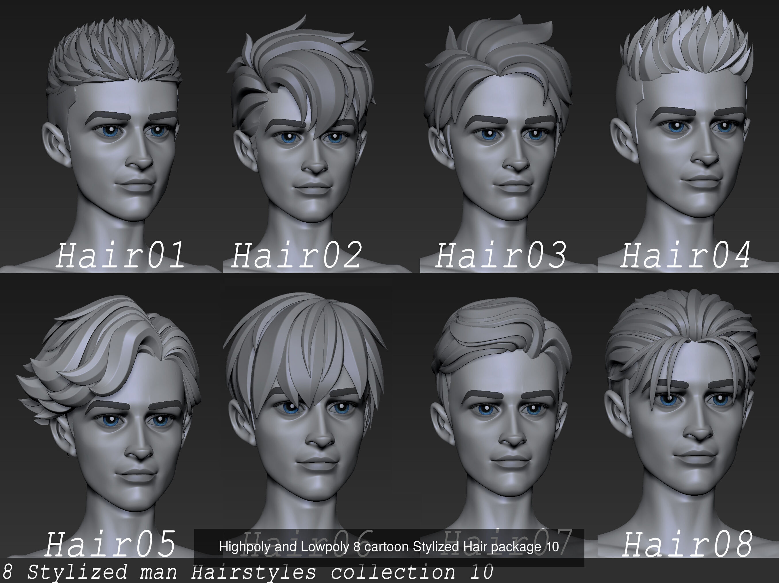 EPIC PACK OF ALL MY STYLIZED HAIR 3D Model Collection_10