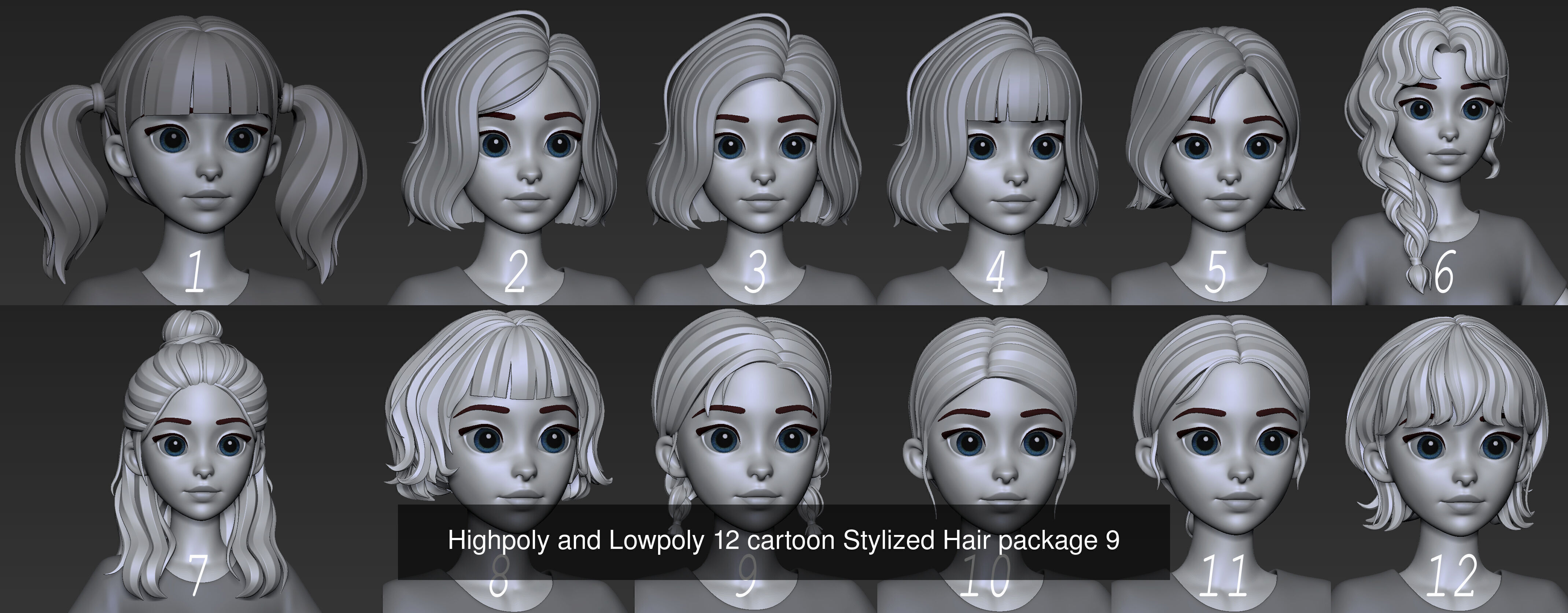 EPIC PACK OF ALL MY STYLIZED HAIR 3D Model Collection_9