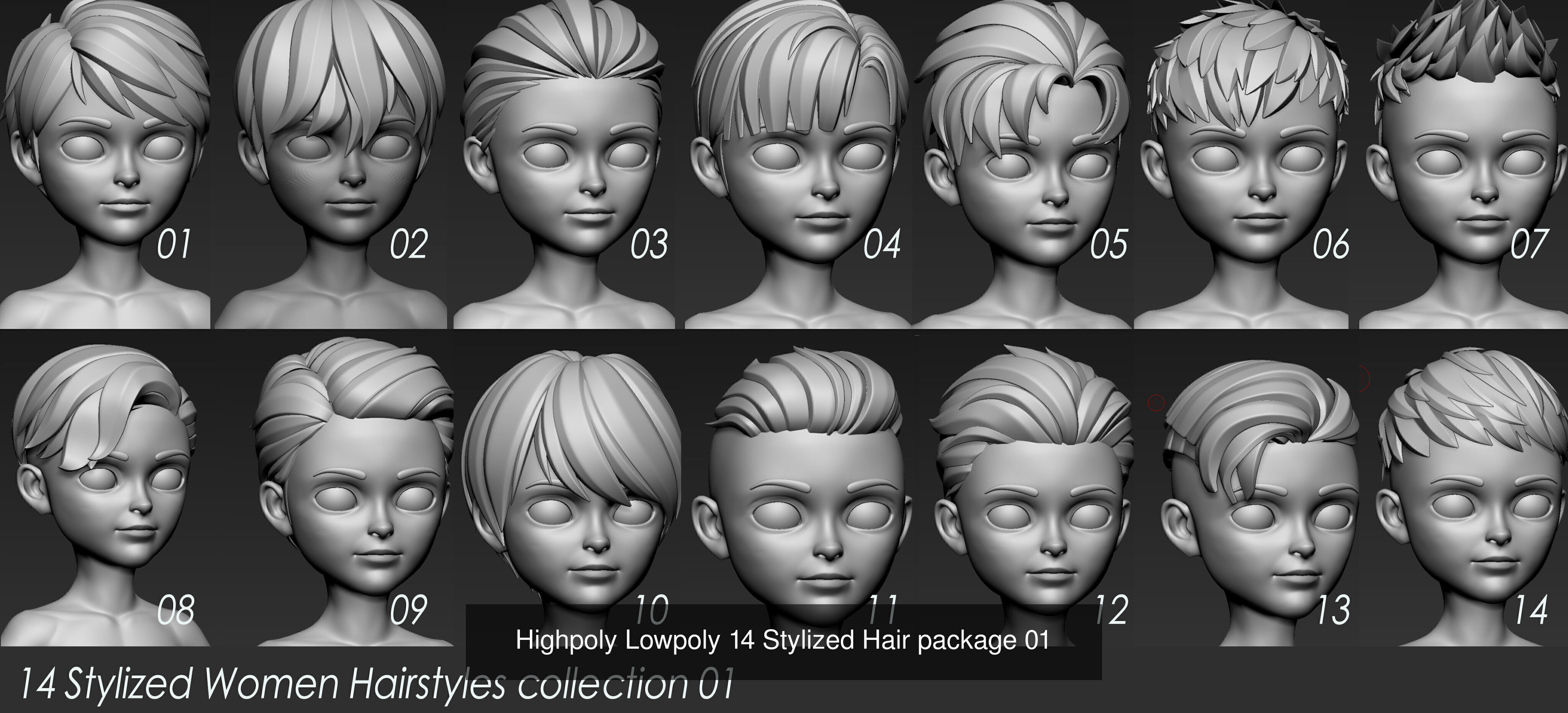 EPIC PACK OF ALL MY STYLIZED HAIR 3D Model Collection_1