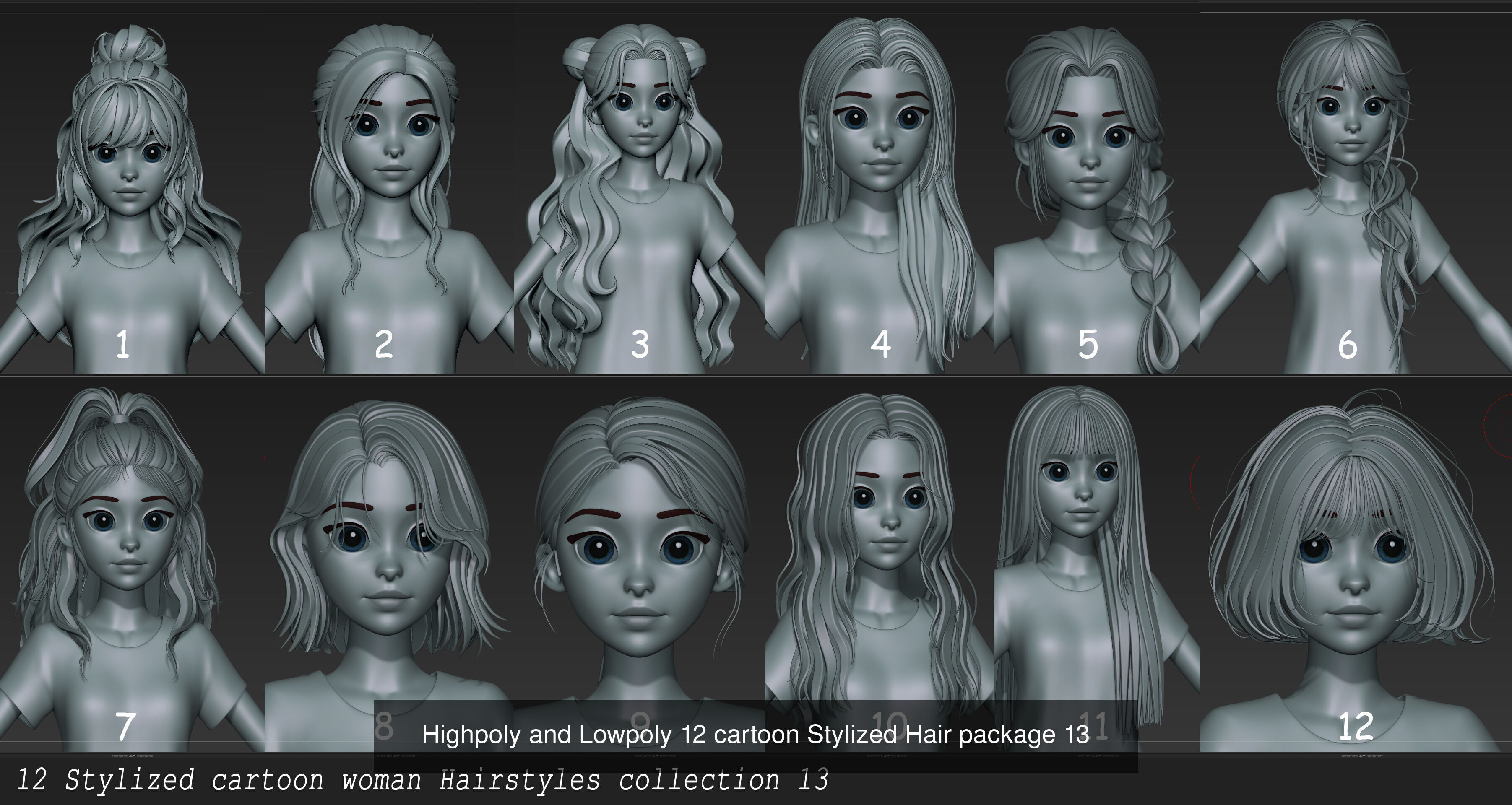 EPIC PACK OF ALL MY STYLIZED HAIR 3D Model Collection_13