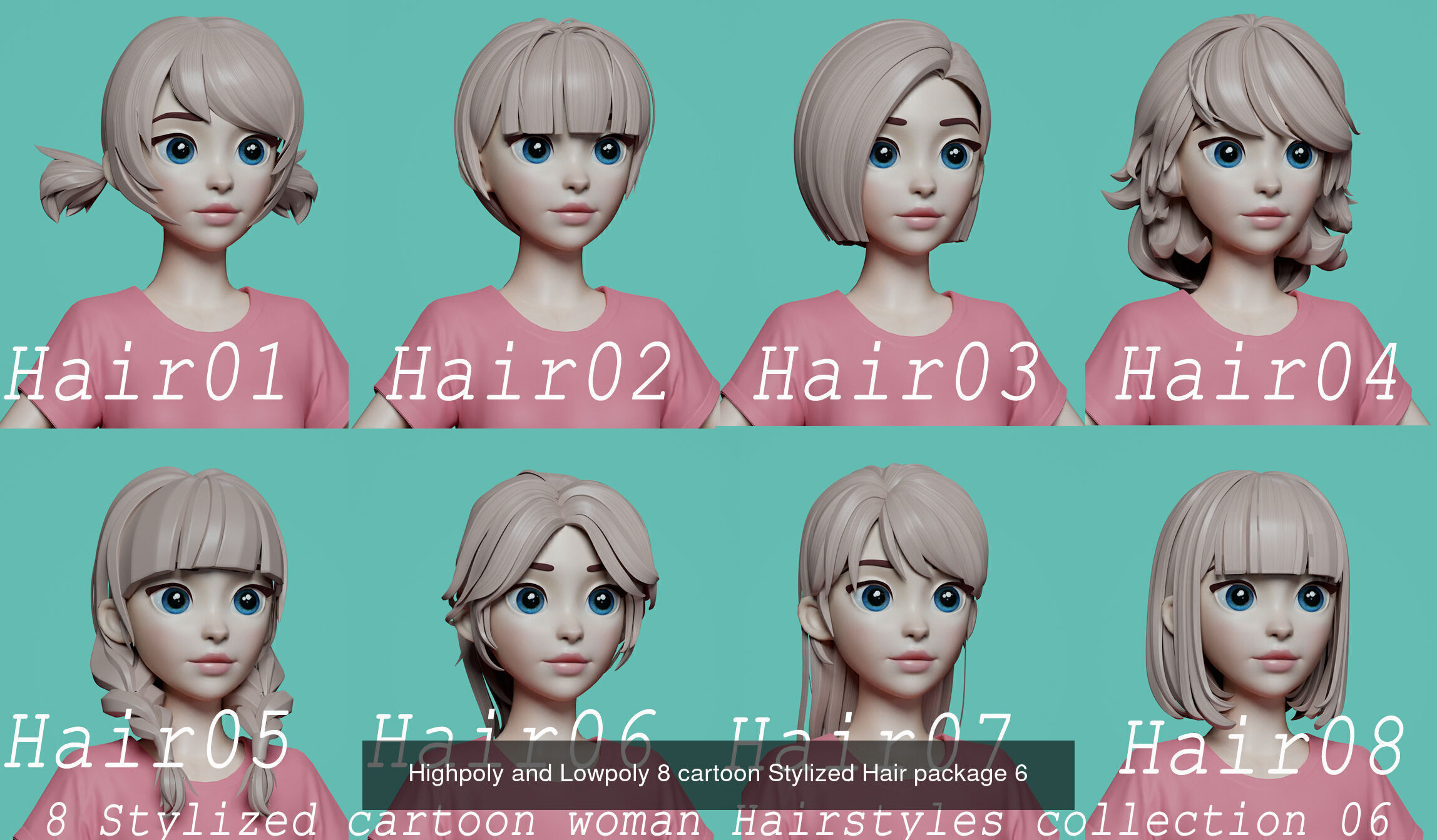 EPIC PACK OF ALL MY STYLIZED HAIR 3D Model Collection_6