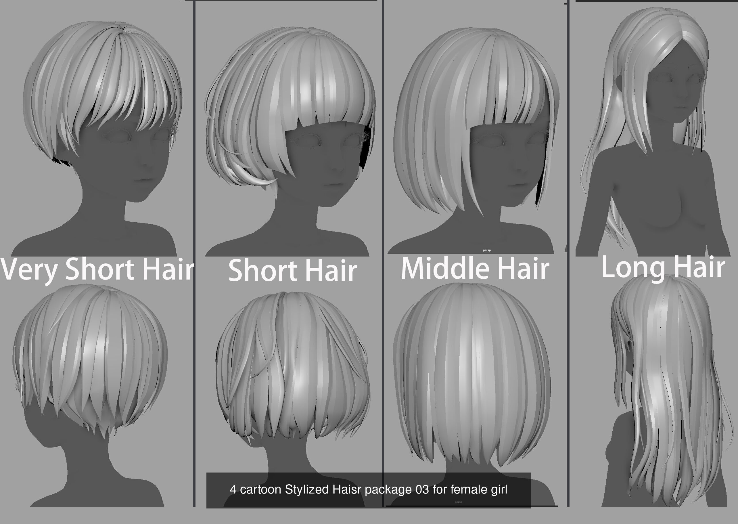 EPIC PACK OF ALL MY STYLIZED HAIR 3D Model Collection_3