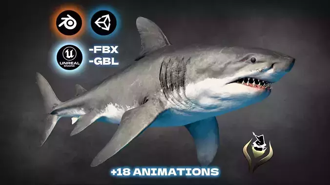 Megalodon Animated  Low-poly 3D model