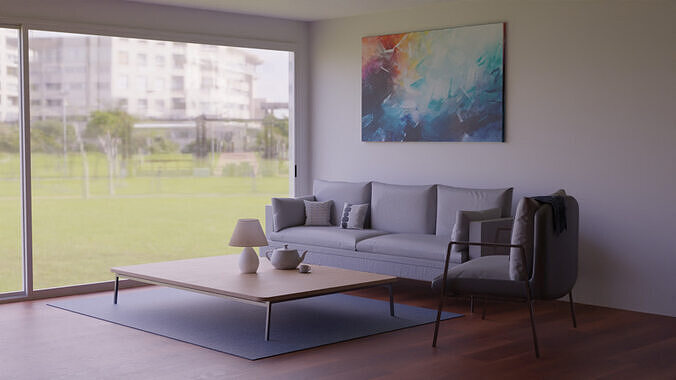 Realistic Modern Couch 4k Scene Low-poly 3D model