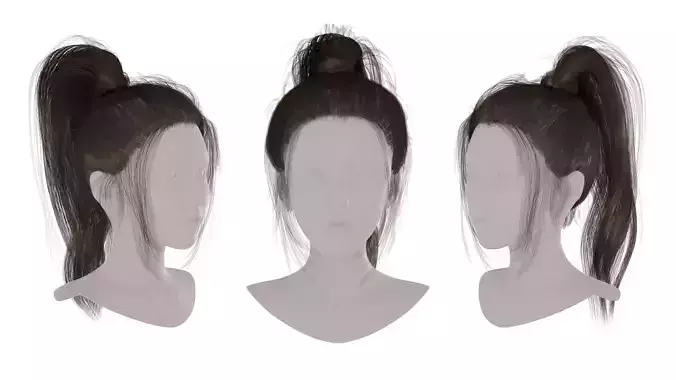 Realistic Female high ponytail long Hair Style Low-poly 3D model