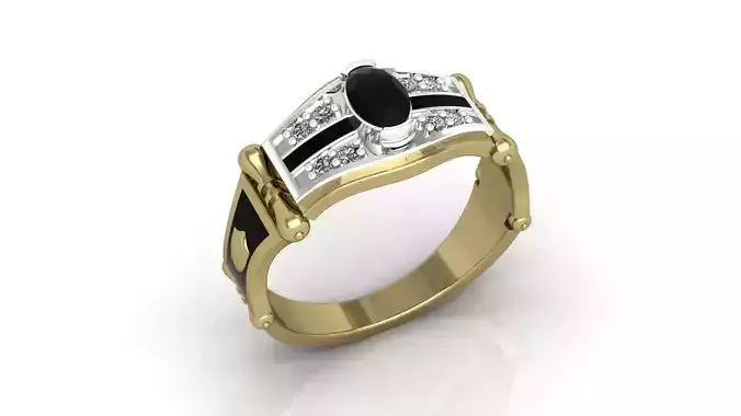 Ring gold with onyx and diamonds