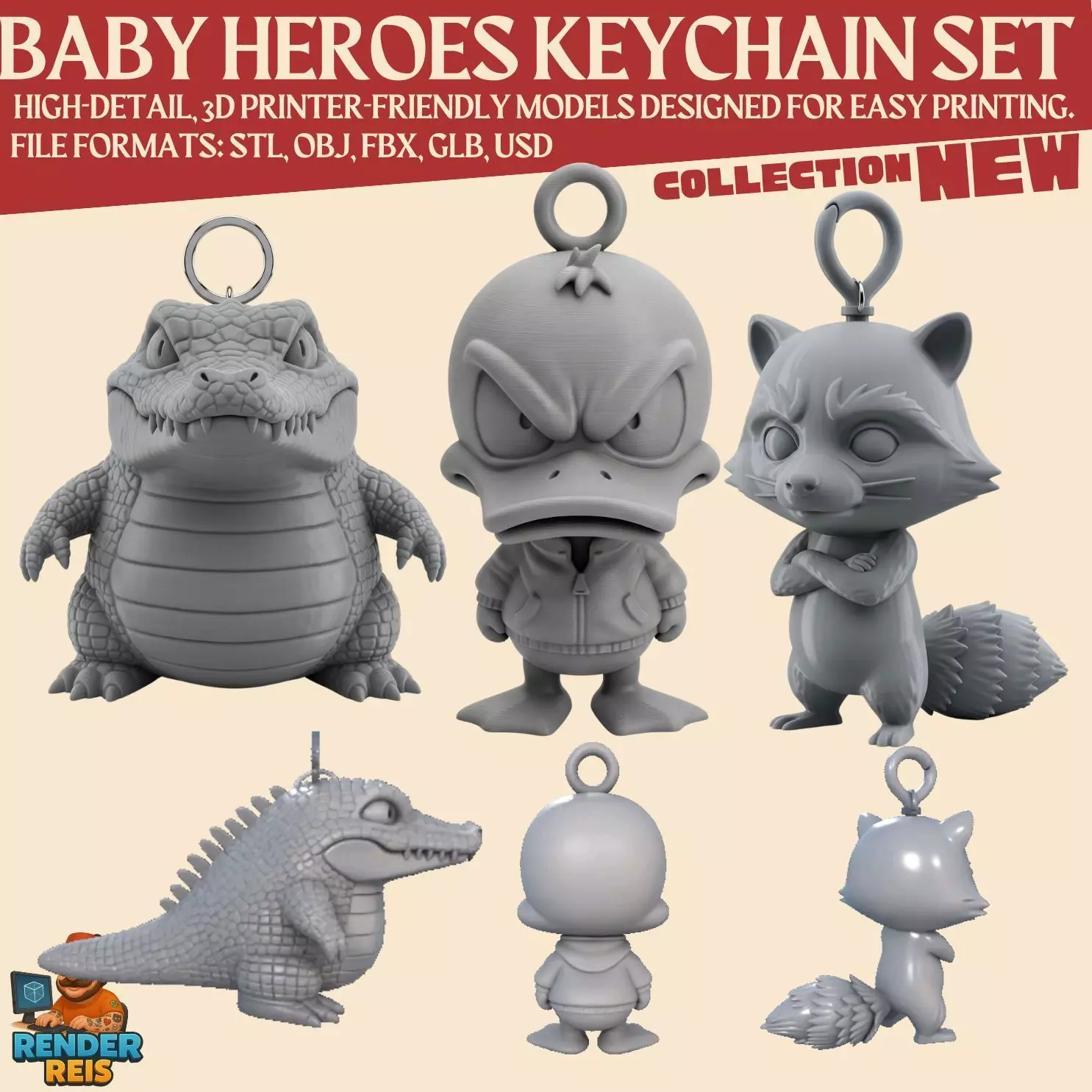 Cute Grumpies Collection 3Pack Character Keychain Set 3D print model