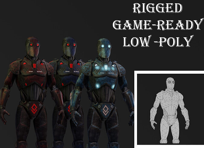 Cyber Hunter Robot Game-Ready Rigged Mech Unit Low-poly 3D model