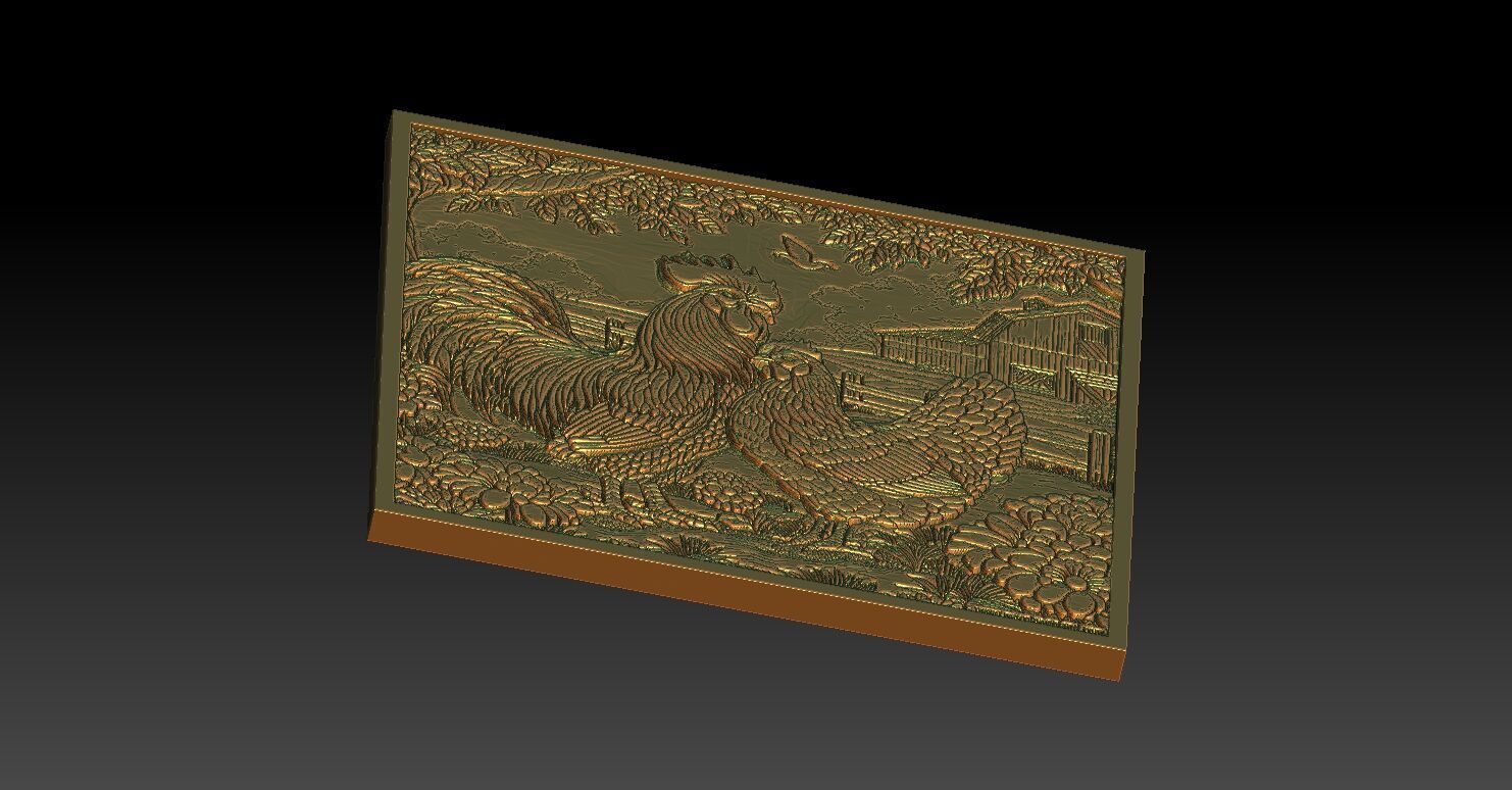 1 rooster and hen CNC Relief 3D print model_5