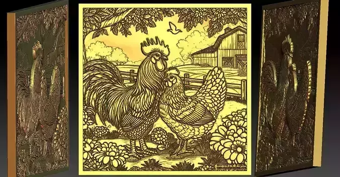 1 rooster and hen CNC Relief 3D print model 1 rooster and hen CNC Relief 3D print model