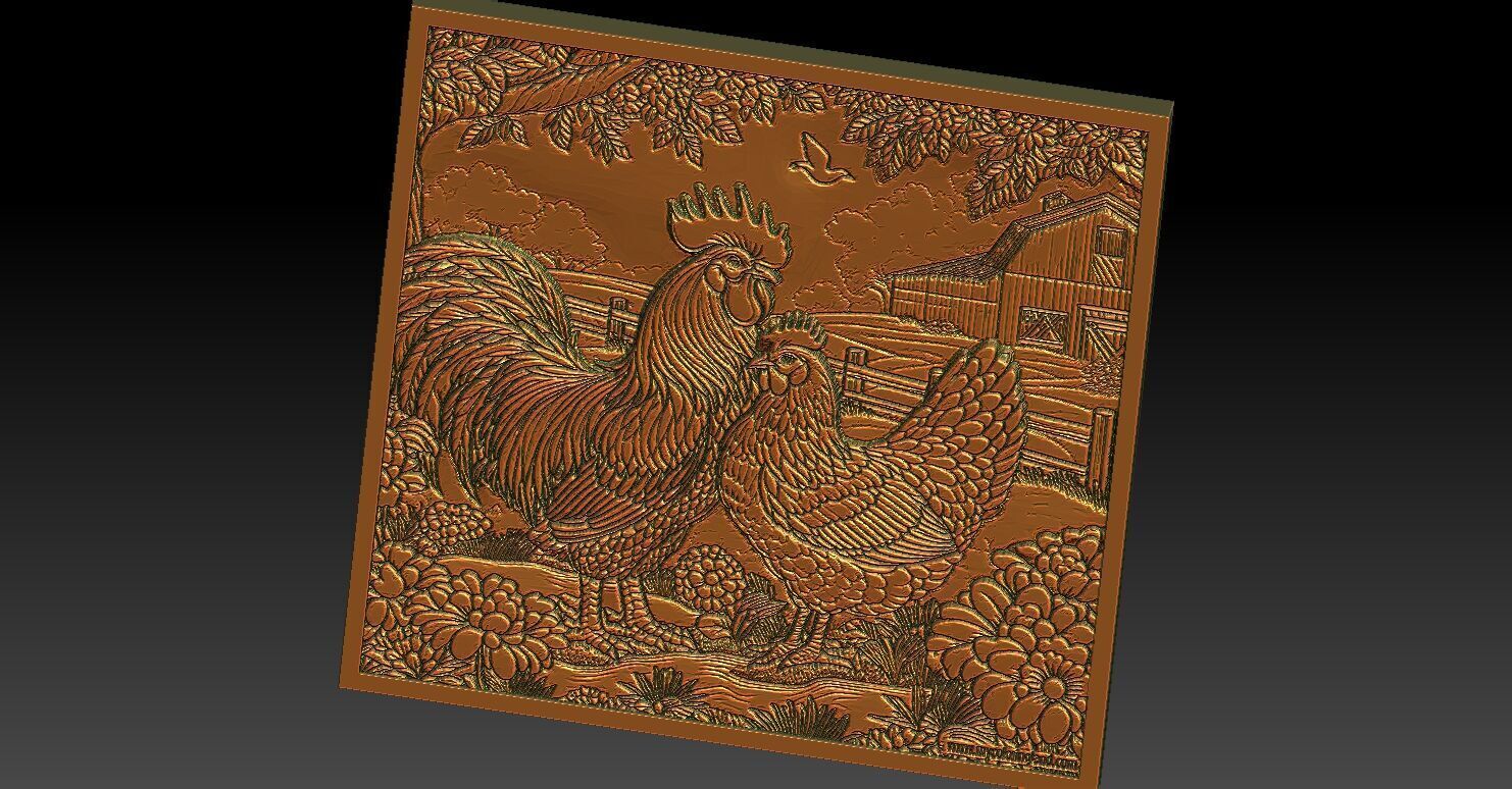 1 rooster and hen CNC Relief 3D print model_4