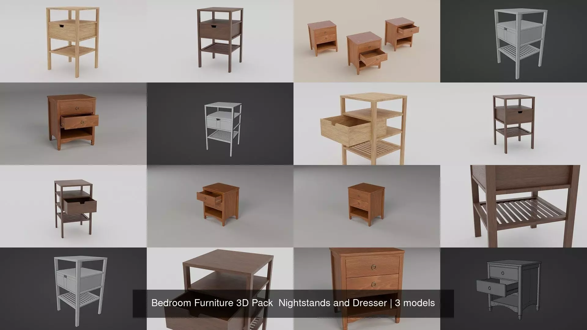 Bedroom Furniture 3D Pack  Nightstands and Dresser 3D Model Collection_0