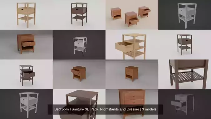 Bedroom Furniture 3D Pack  Nightstands and Dresser 3D Model Collection