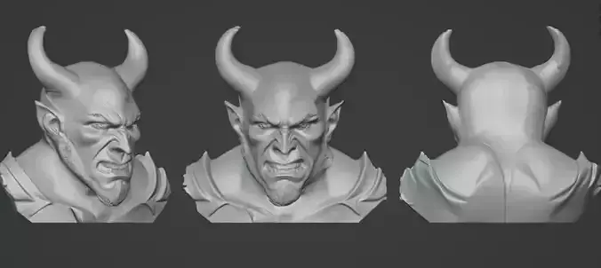 Demonic Firelord Bust - Fantasy 3D Printable Sculpture