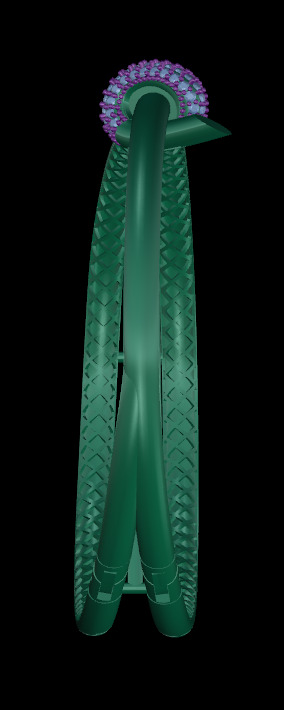 Tiffany Double Row Hinged Bangle in Yellow Gold with Diamonds 3D print model_3