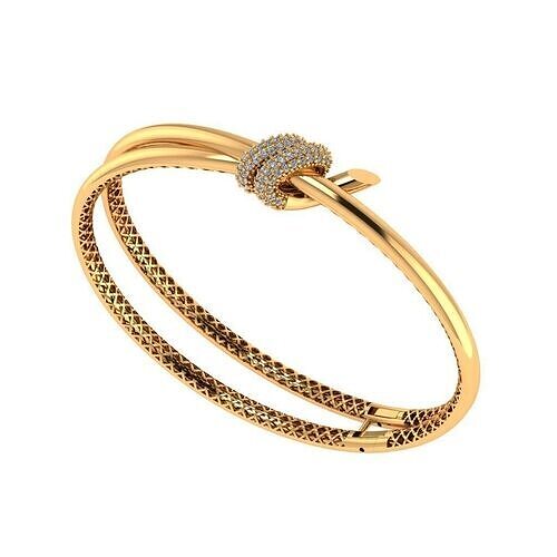 Tiffany Double Row Hinged Bangle in Yellow Gold with Diamonds 3D print model