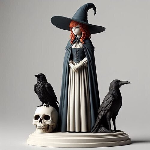 740 Red Haired Witch with  Ravens   Full Color  3D Model 3D print model