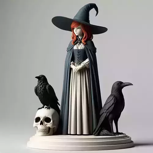 740 Red Haired Witch with  Ravens   Full Color  3D Model
