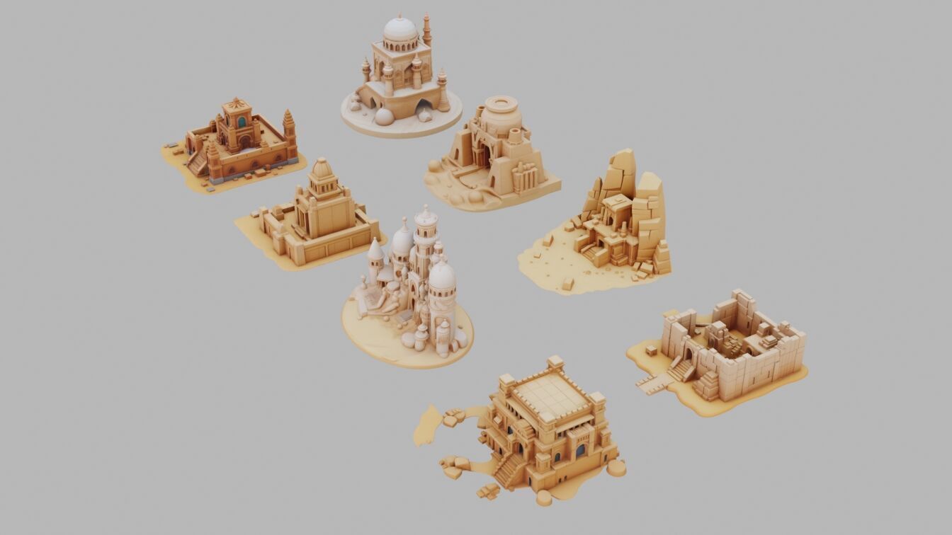Desert Temples Collection Low-poly 3D model_6
