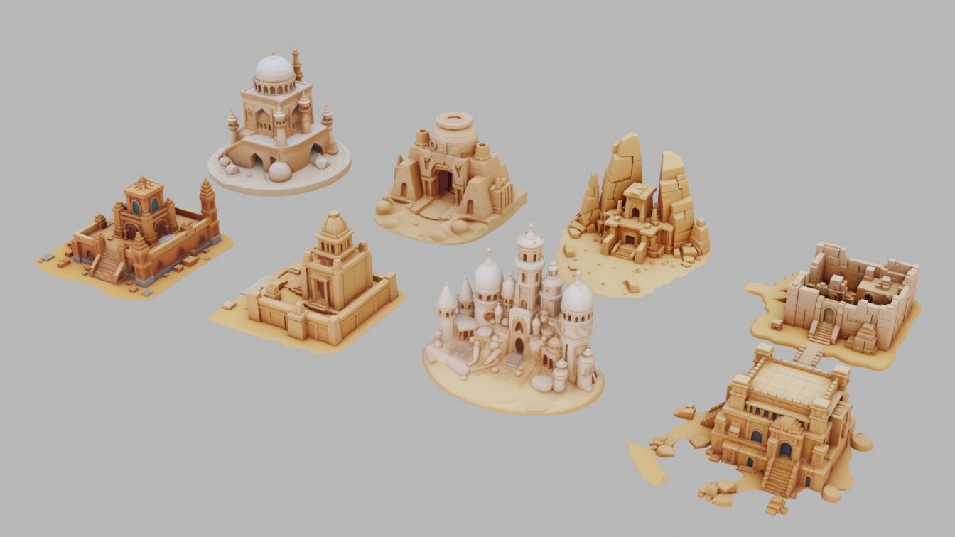 Desert Temples Collection Low-poly 3D model_7