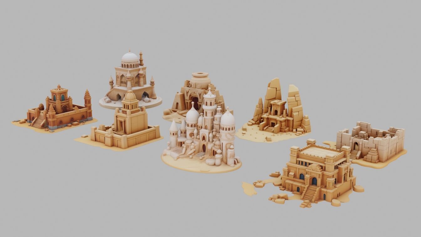 Desert Temples Collection Low-poly 3D model_3