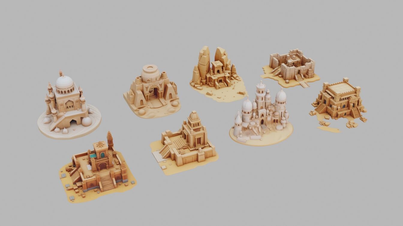 Desert Temples Collection Low-poly 3D model_1