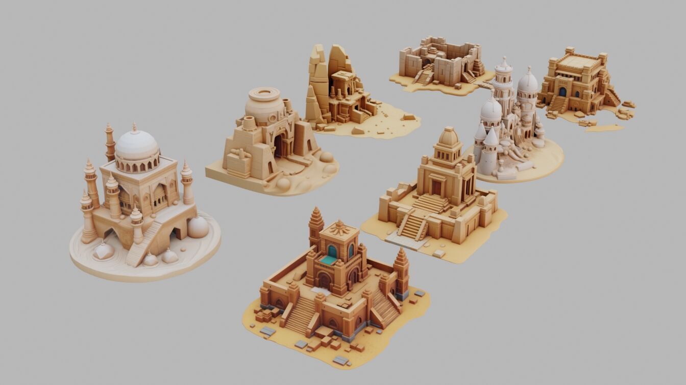 Desert Temples Collection Low-poly 3D model_5