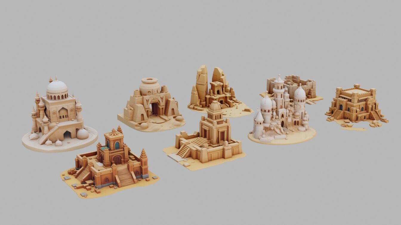 Desert Temples Collection Low-poly 3D model_4