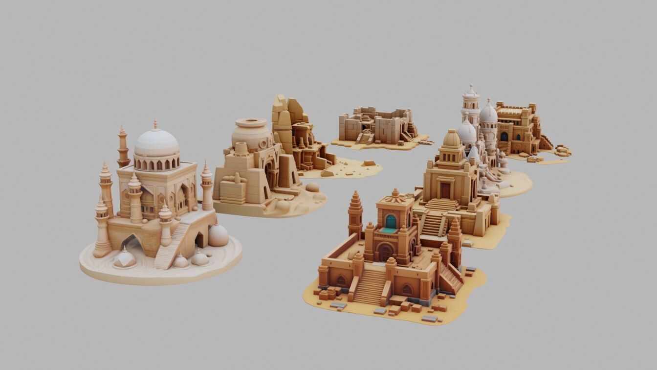 Desert Temples Collection Low-poly 3D model_8