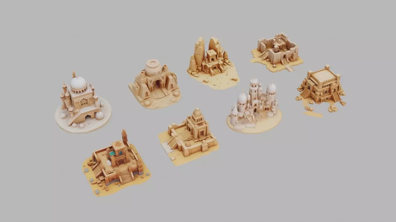 Desert Temples Collection Low-poly 3D model_0