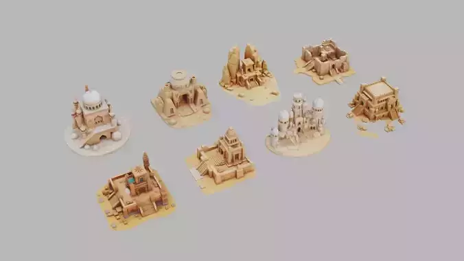 Desert Temples Collection Low-poly 3D model