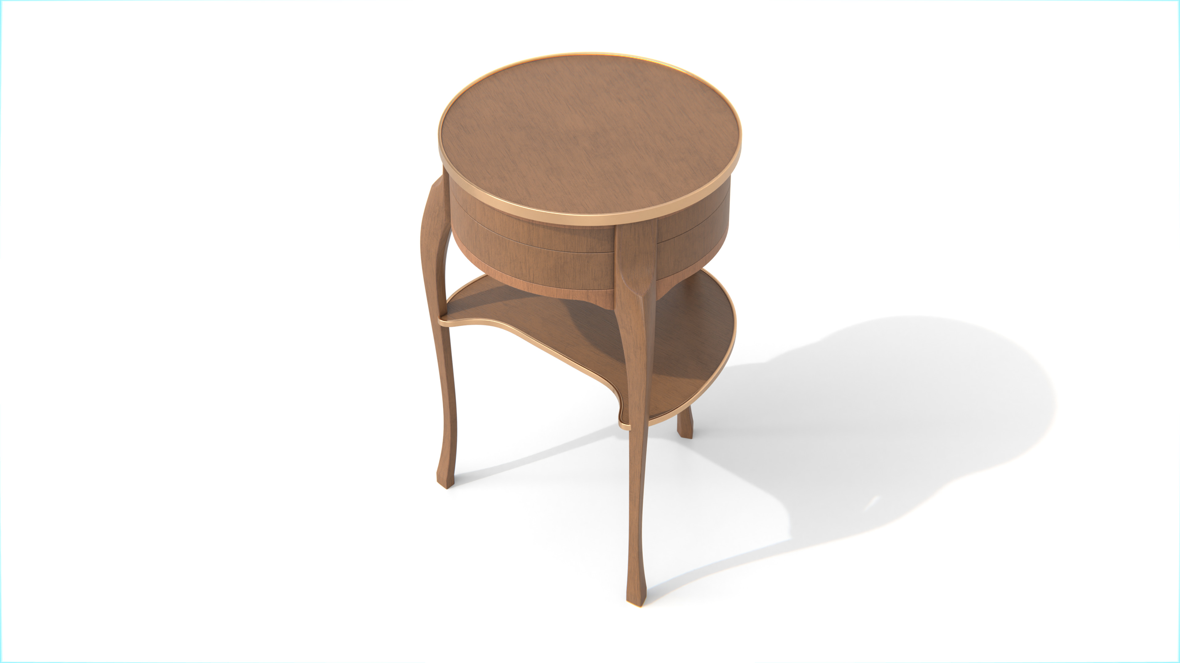 Antique Wooden Round Side Table Low-poly 3D model_3