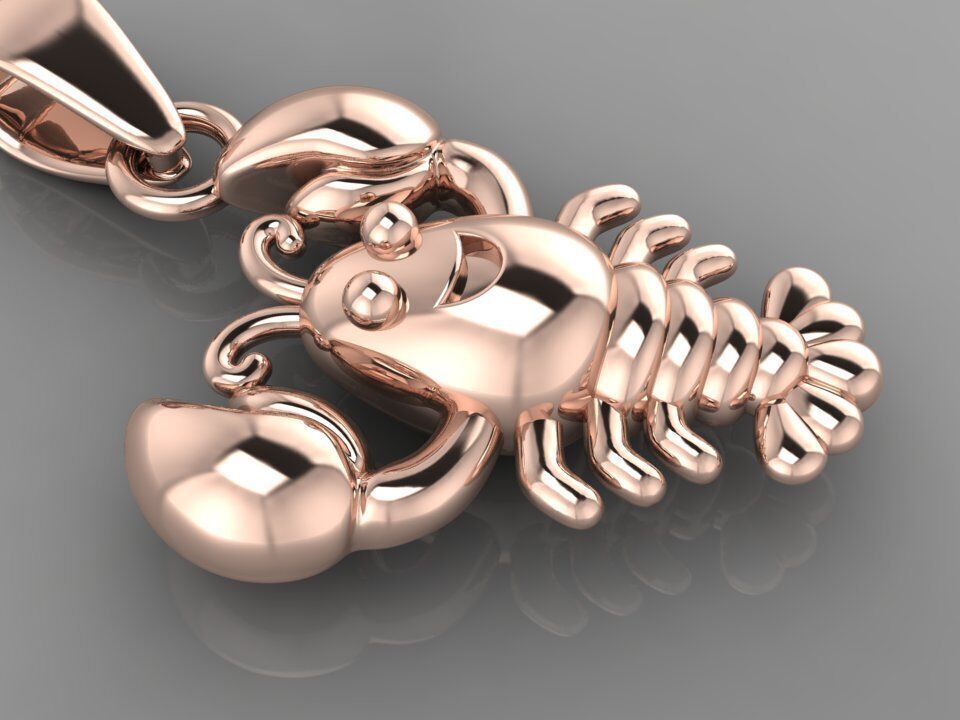 lobster cute pendant 3D print model_3