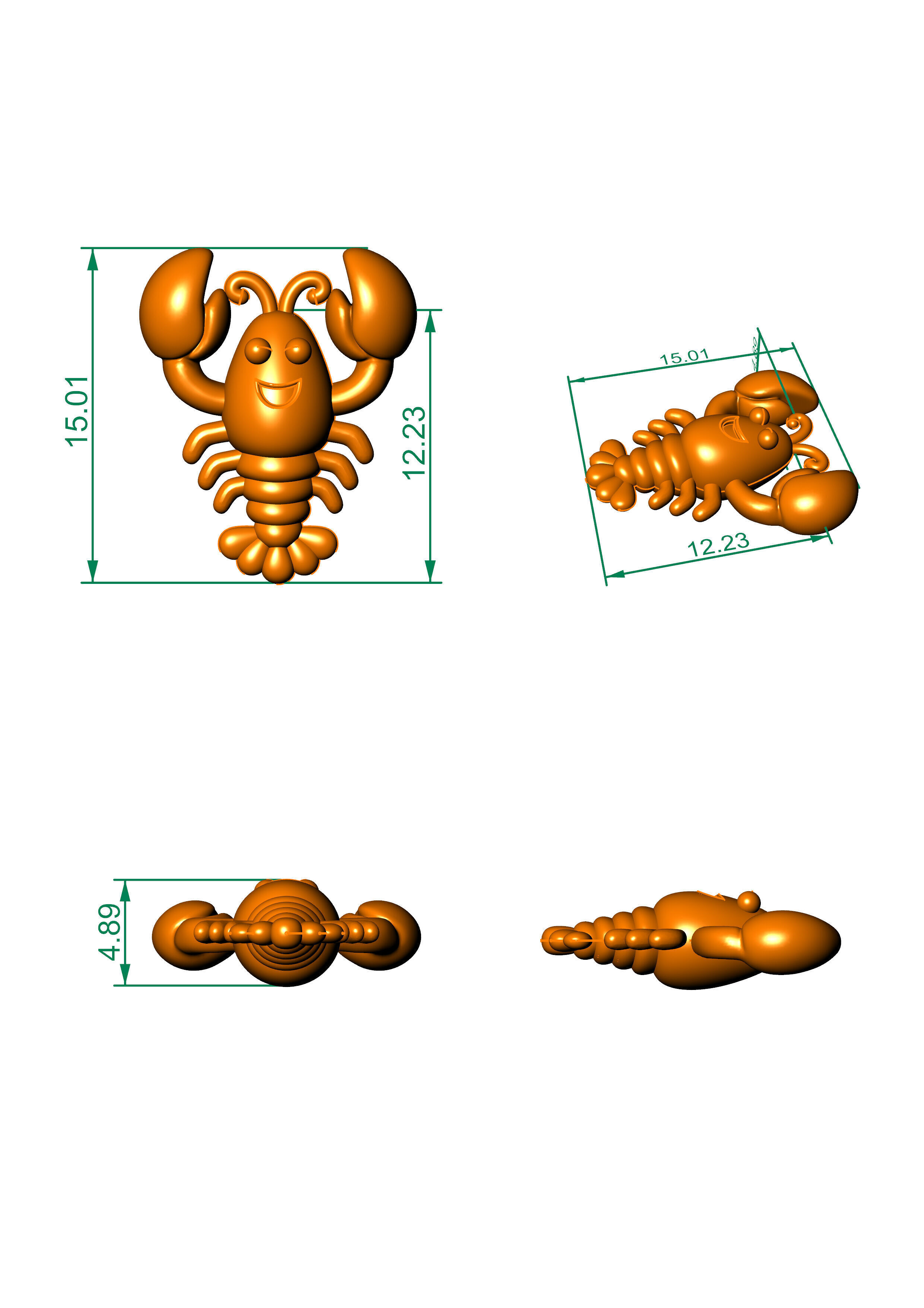 lobster cute pendant 3D print model_5