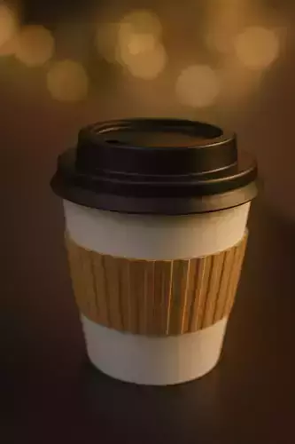 Takeaway Coffee Cup 3D Model  With Lid and Ribbed Sleeve   3D print model