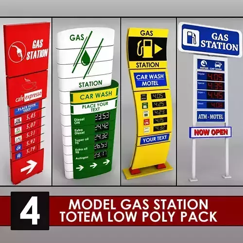 Gas station price sign totem low poly pack