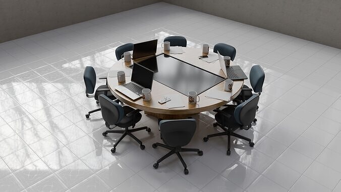 Modern Conference Room Table Setup Office Meeting Scene 3D model