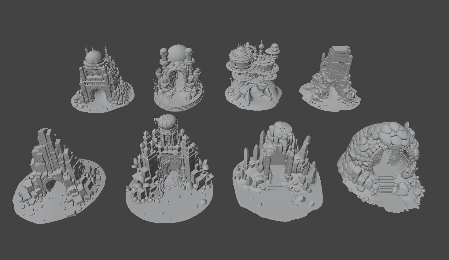 Sci Fi Temples Collection Low-poly 3D model_7